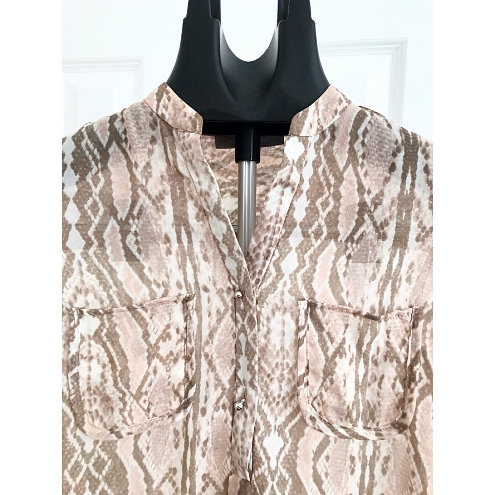 Ny Collection Chiffon Python Brown & Blush Blouse - image 3